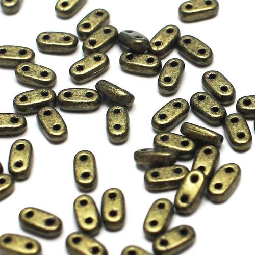 6mm Czech glass glass beads metallic suede gold — pack of 7, high-quality two-hole beads ideal for jewelry making, bead weaving, and crafts