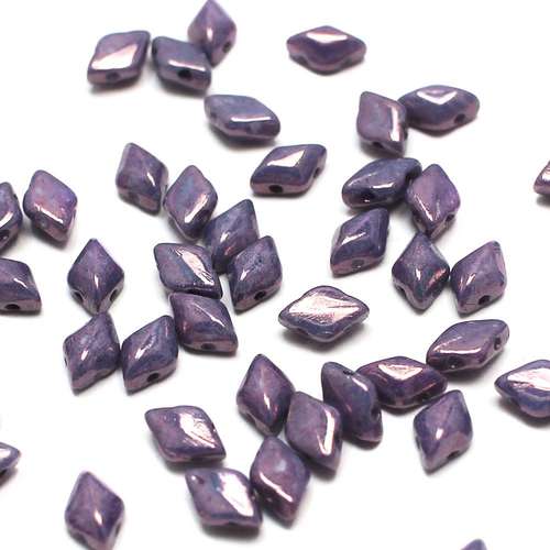 8x5mm 10g Czech glass Rulla beads metallic amethyst chalk — two-hole beads for jewelry making and bead weaving
