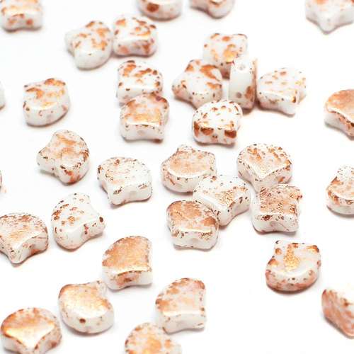 10g Czech glass Rulla beads copper splash white — two-hole beads for jewelry making and bead weaving