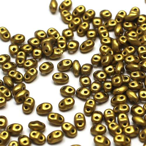 2x4mm 5g Czech glass Rulla beads matte - metallic aztec gold — two-hole beads for jewelry making and bead weaving
