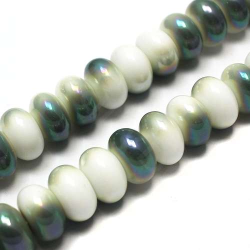 Ceramic Rondelle - 16x9mm - White with Light Green
