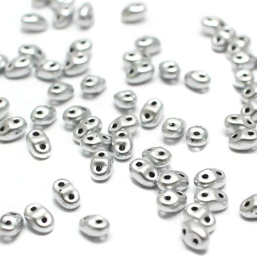 2x4mm 5g Czech glass Rulla beads matte metallic silver — two-hole beads for jewelry making and bead weaving