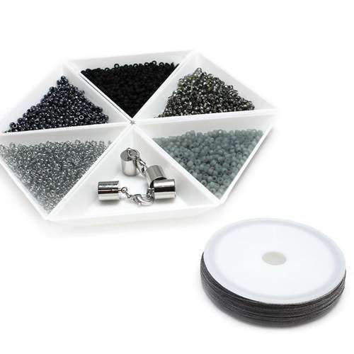 Crochet Rope silver jewelry making kit — DIY set with beads and instructions for creating handmade jewelry