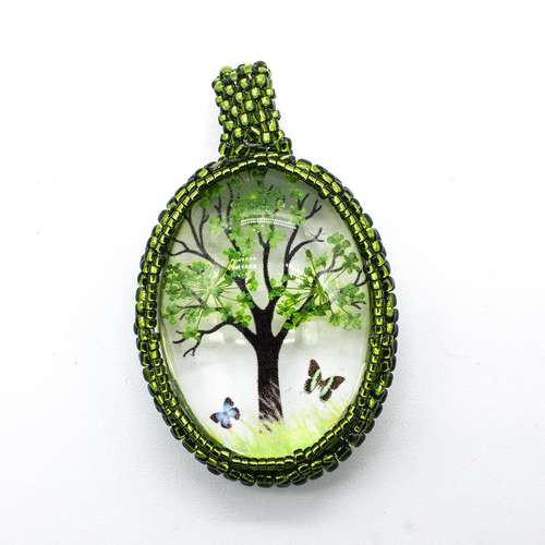 Encasing Everbloom Cabochon Pendant Kit green tree jewelry making kit — DIY set with beads and instructions for creating handmade jewelry