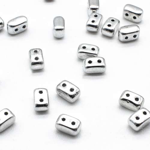 6x3mm Czech glass glass beads silver — pack of 50, high-quality two-hole beads ideal for jewelry making, bead weaving, and crafts