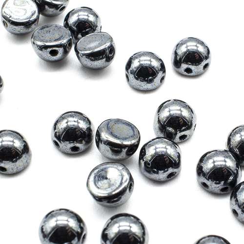 7mm Czech glass glass beads hematite — pack of 25, high-quality two-hole beads ideal for jewelry making, bead weaving, and crafts