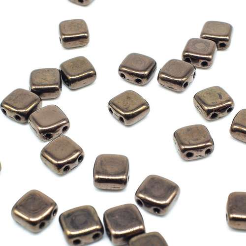 6mm Czech glass glass beads dark bronze — pack of 25, high-quality two-hole beads ideal for jewelry making, bead weaving, and crafts