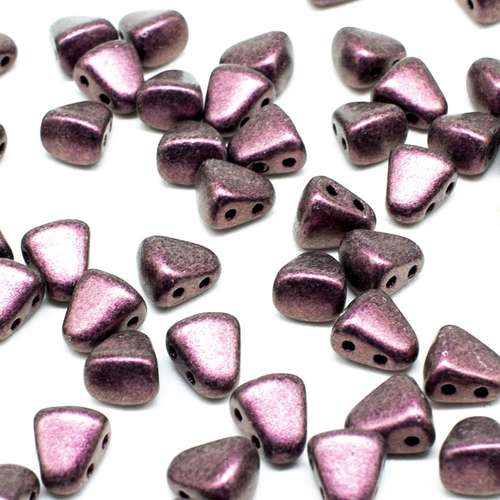 Czech glass Rulla beads bit czech glass beads 30pcs - metallic suede pink — two-hole beads for jewelry making and bead weaving