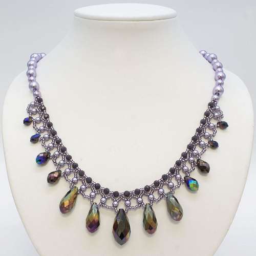 Crystal Drop Netted Necklace light purple necklace making kit — DIY set with beads and instructions for creating handmade jewelry