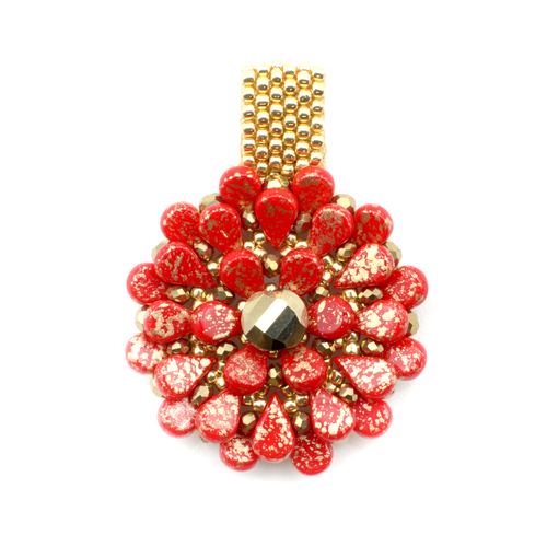 Fleur Pendant red gold jewelry making kit — DIY set with beads and instructions for creating handmade jewelry
