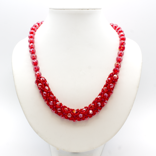 Crystal Tubular Netting Necklace red necklace making kit — DIY set with beads and instructions for creating handmade jewelry
