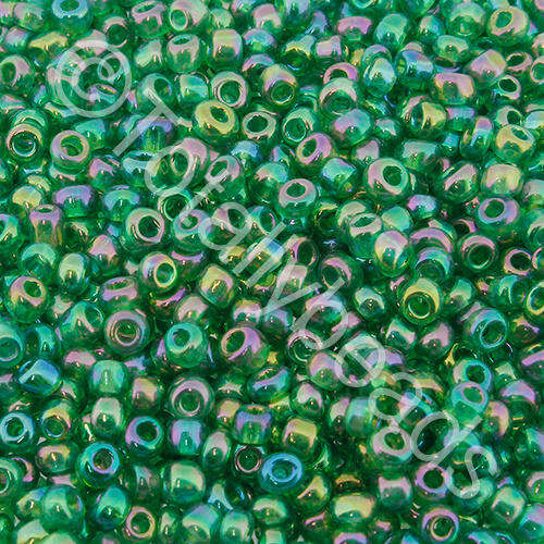 Seed Beads Transparent Rainbow Green - Size 8 100g