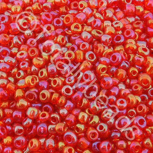 Seed Beads Transparent Rainbow Red - Size 8 100g