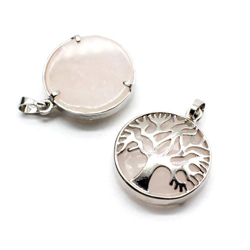 Tree of Life Pendant with Rose Quartz Gemstone 27mm