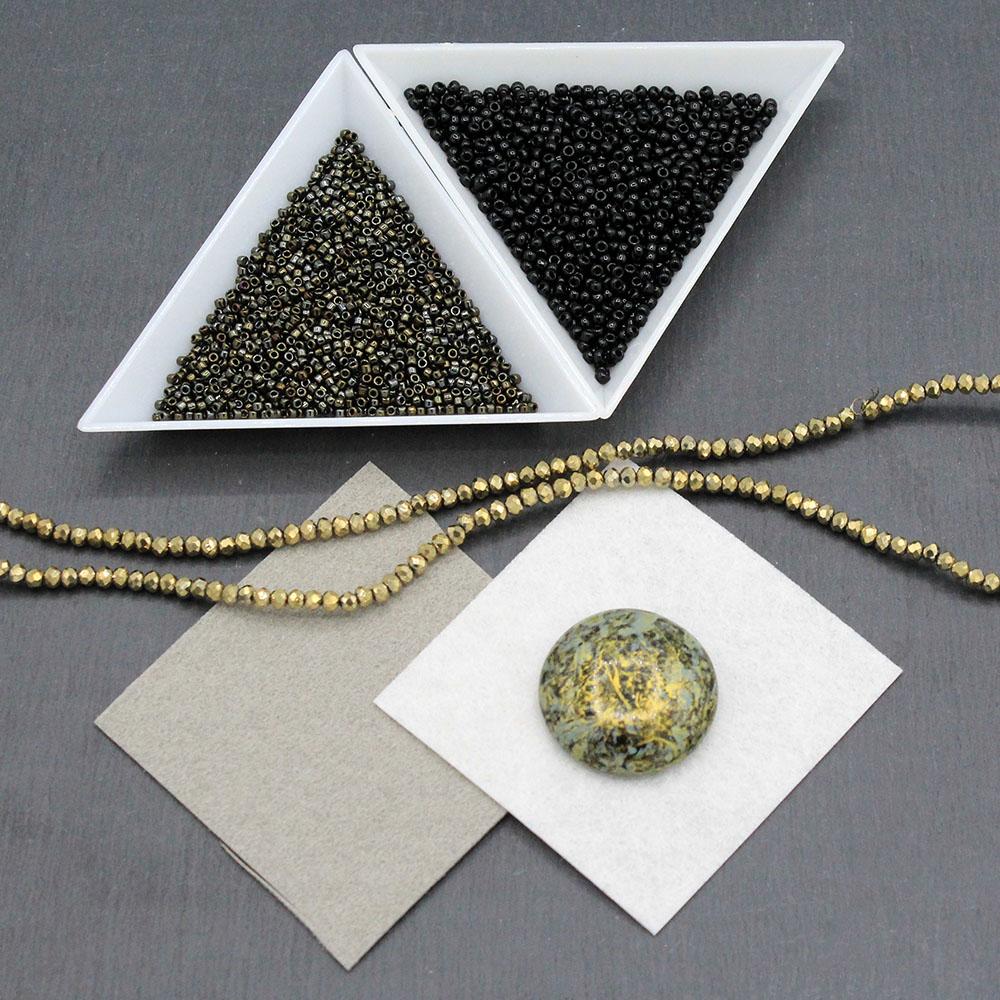 Bead Embroidery old gold jewelry making kit — DIY set with beads and instructions for creating handmade jewelry
