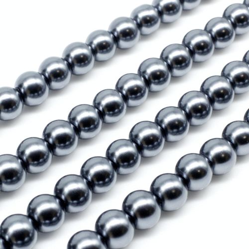 Glass Pearl Round Beads 6mm - Hematite