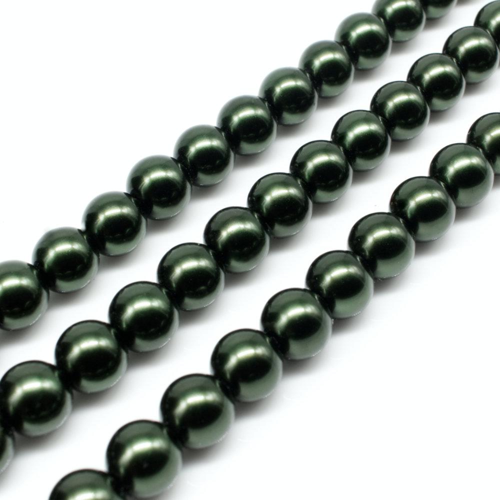 Glass Pearl Round Beads 8mm - Forest Green