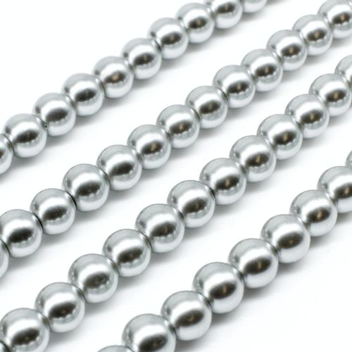 Glass Pearl Round Beads 6mm - Silver Grey
