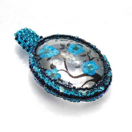 Blossom Cabochon Kit metallic teal jewelry making kit — DIY set with beads and instructions for creating handmade jewelry