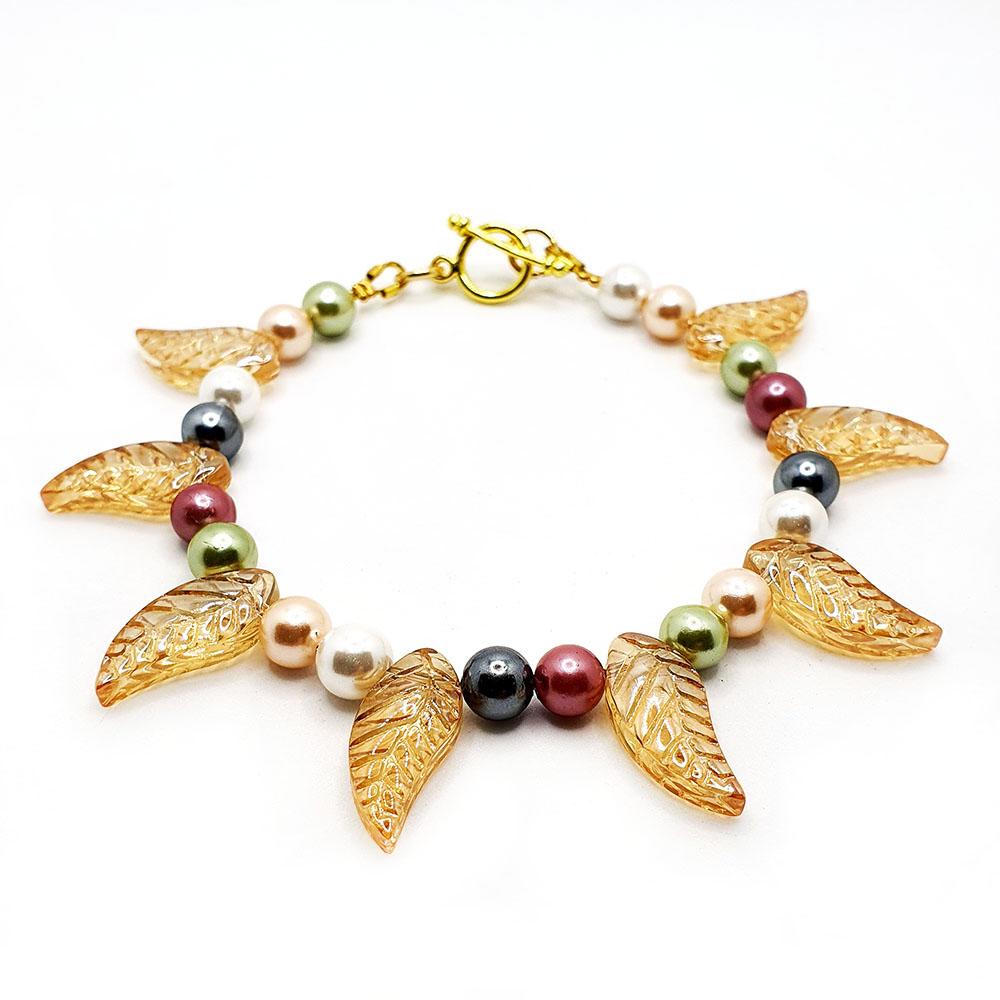 Gold Bracelet Gold Champagne Bracelet Leaf Crystal Bracelet 