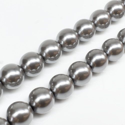 Glass Pearl Round Beads 12mm - Silver Grey
