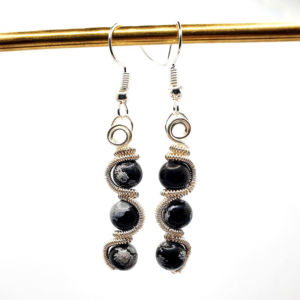 Precious Wave Earrings snowflake obsidian earring making kit — DIY set with beads and instructions for creating handmade jewelry