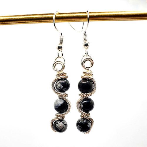 Precious Wave Earrings snowflake obsidian earring making kit — DIY set with beads and instructions for creating handmade jewelry