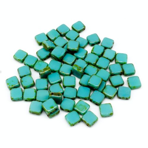 6mm Czech glass glass beads turquoise picasso — pack of 25, high-quality two-hole beads ideal for jewelry making, bead weaving, and crafts