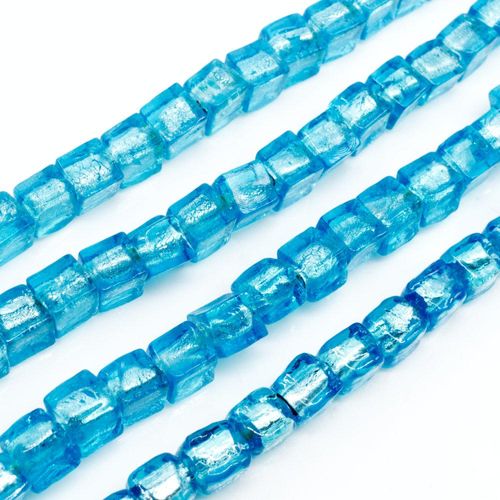 Silver Foil Cube Beads 6mm Aqua for jewellery making