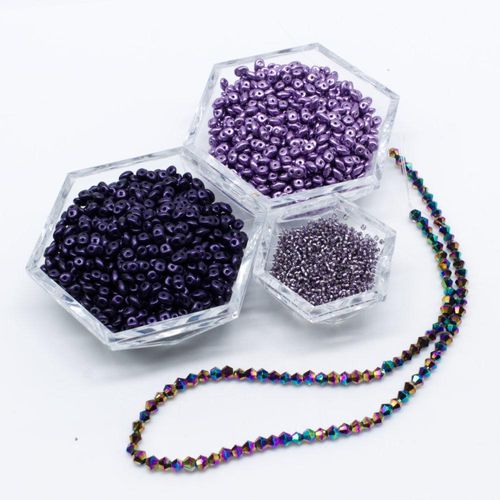 BC Week 43 Superduo Crystal Tealight Holder Rainbow Grape 4mm for jewellery making