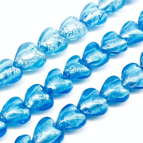 Silver Foil Heart Beads 12mm 30pcs Turquoise for jewellery making