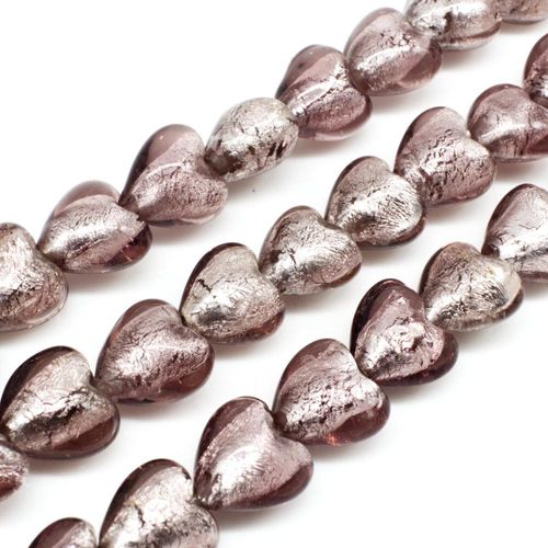 Silver Foil Heart Beads 12mm 30pcs Light Amethyst for jewellery making