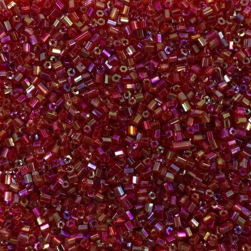 Hex Cut Beads 100g Transparent Rainbow Red 2mm for jewellery making