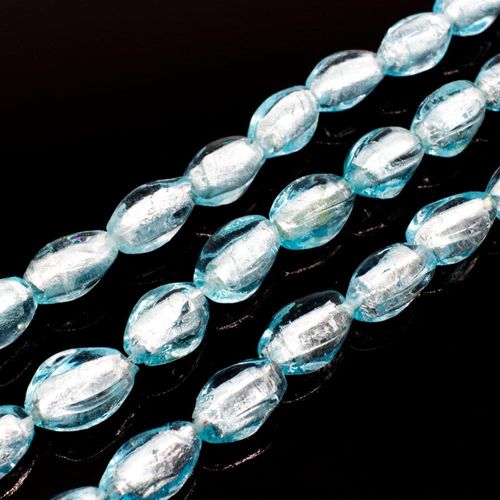 Silver Foil Square Rice Beads 15mm Aqua for jewellery making