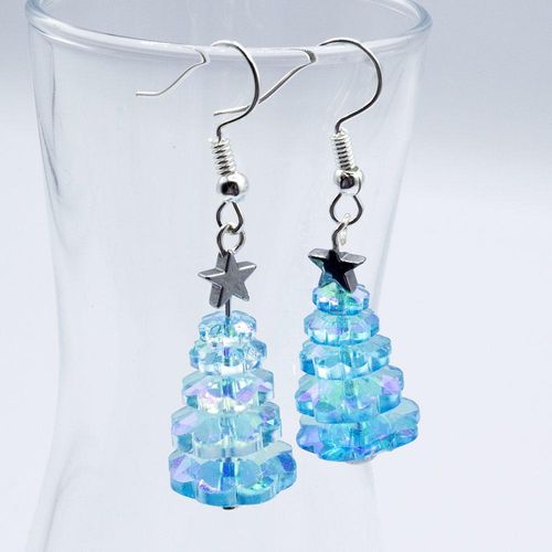 Margarita Christmas Tree Earrings Kit aqua ab earring making kit — DIY set with beads and instructions for creating handmade jewelry