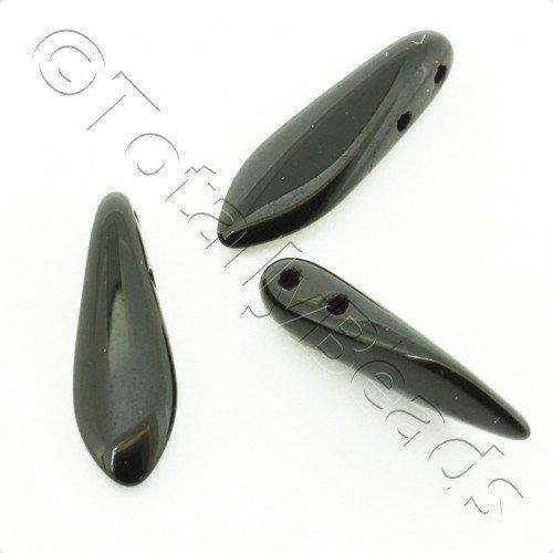 5x16mm Czech glass glass beads jet black — high-quality two-hole beads ideal for jewelry making, bead weaving, and crafts