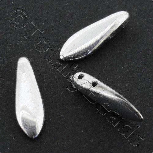 5x16mm Czech glass glass beads silver — high-quality two-hole beads ideal for jewelry making, bead weaving, and crafts
