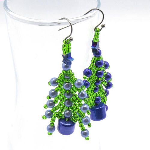 Christmas Tree Earrings Makes 6 ice blue earring making kit — DIY set with beads and instructions for creating handmade jewelry