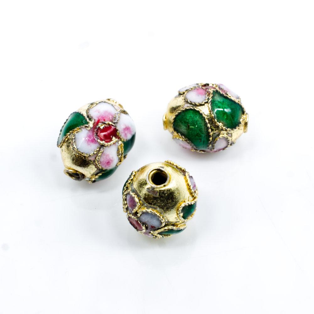 Cloisonne 10mm Oval Bead Gold 1pc for jewellery making