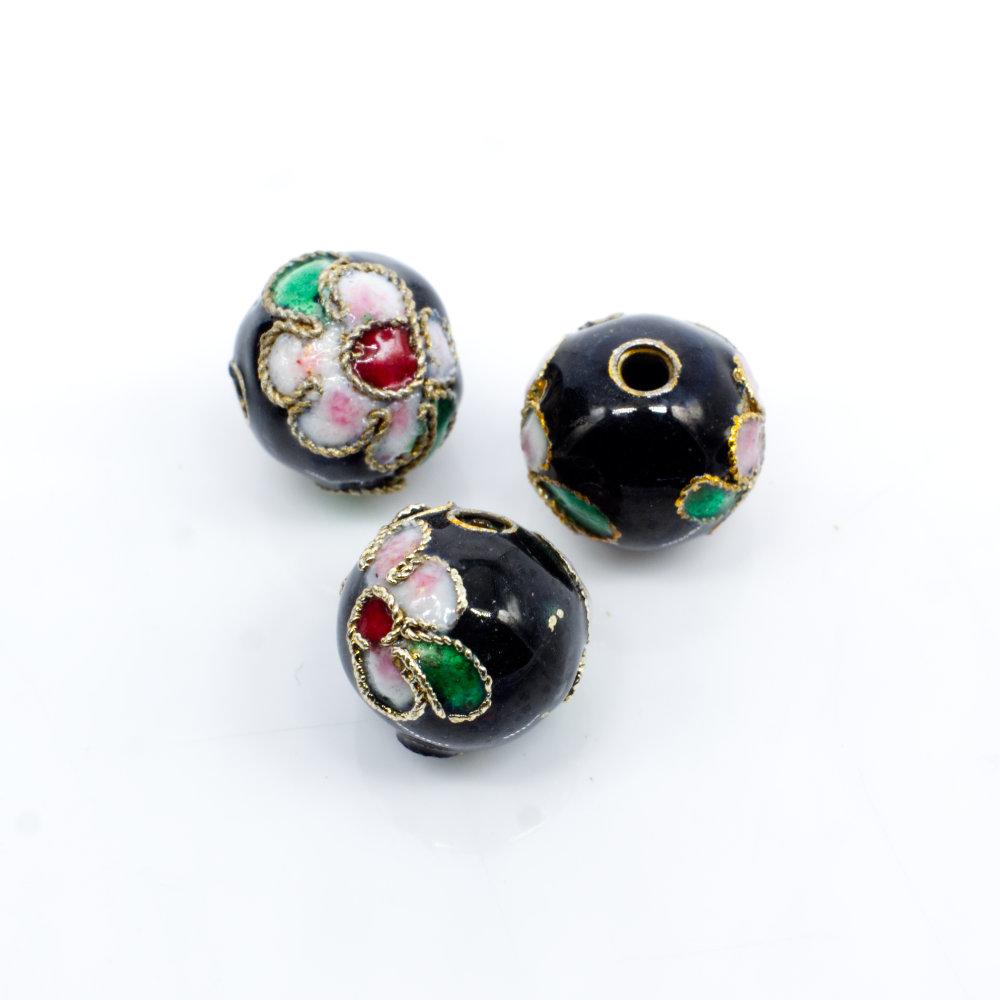 Cloisonne 10mm Round Bead Black 1pc for jewellery making
