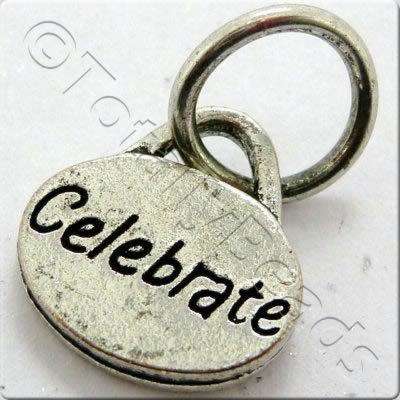 Tibetan Silver Message Tag/Charm - Celebrate 5 pcs