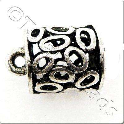 Tibetan Silver Hollow Oval Barrel 1 Loop - 2pcs