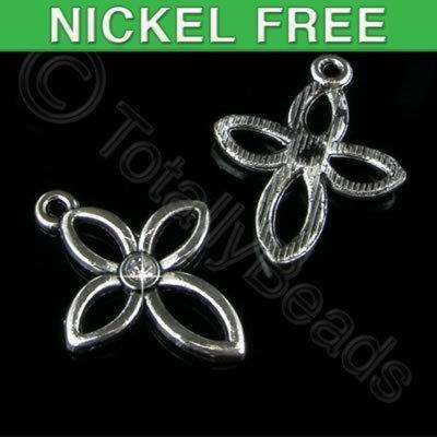 Antique Silver Charm - Crystal Flower Hollow 19mm 3pcs