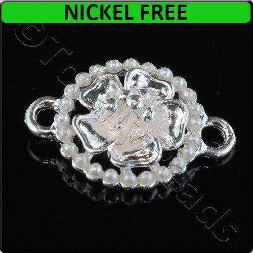 Silver Metal Connector Large Ring Pearl Flower 25x17mm 2pcs