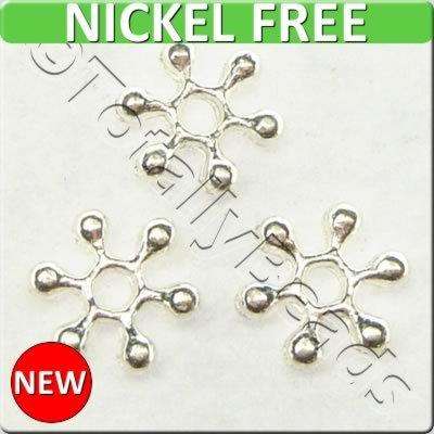 Snowflake Metal Bead 8mm - Silver Plated 70pcs