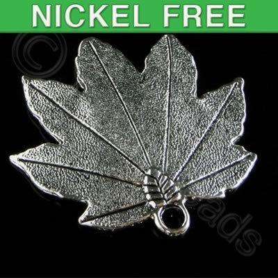 Antique Silver Pendant - Leaf 46mm