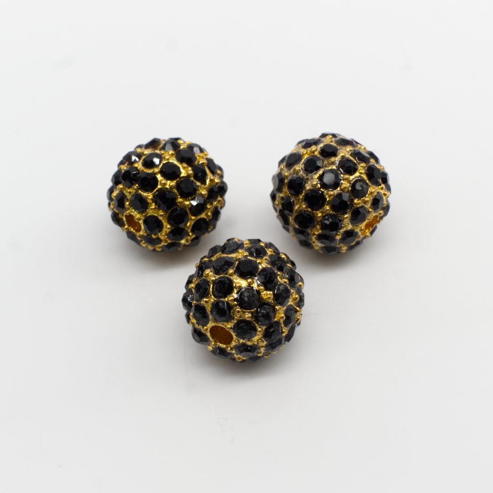 Rhinestone Shamballa Round Bead 11mm Gold & Dark Blue for jewellery making