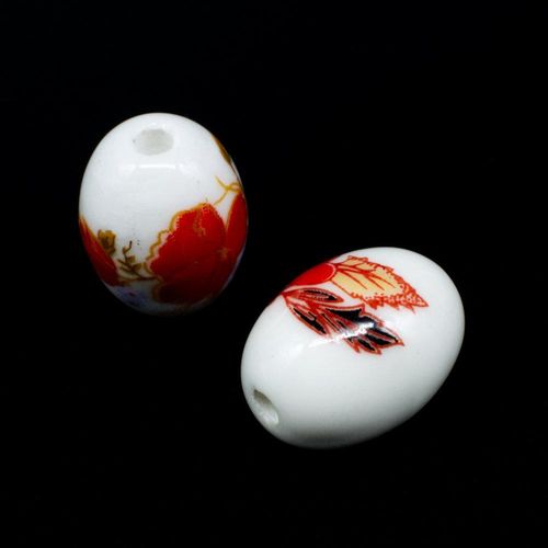 Porcelain Handmade 18mm Oval Bead Autumn Flower for jewellery making