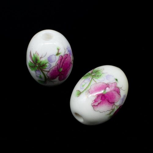 Porcelain Handmade 18mm Oval Bead Mauve Flower for jewellery making