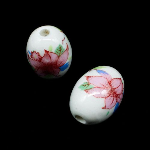 Porcelain Handmade 18mm Oval Bead Pink Flower for jewellery making